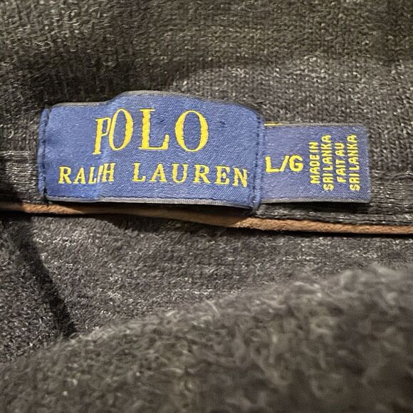 Polo Ralph Lauren Sweater Mens L Shawl Collar Gray Cotton Pullover Pony Logo - Picture 3 of 7